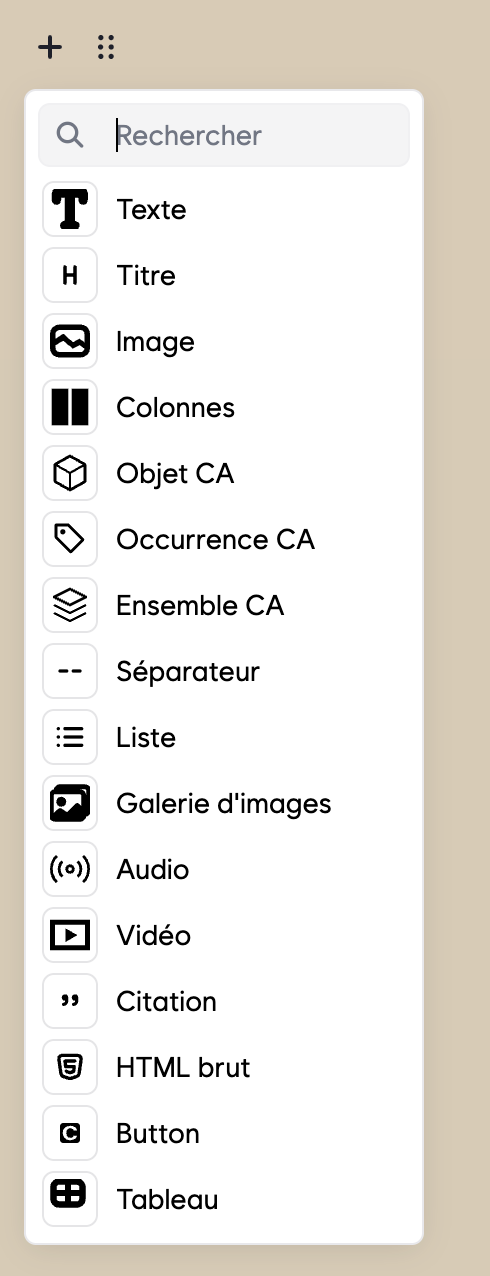 Liste complète des blocs